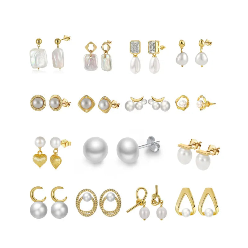 BGPE-3 Gold Pearl Stud Earrings 925 Sterling Silver Cultured Freshwater Pearl Stud Earrings for Women Girls