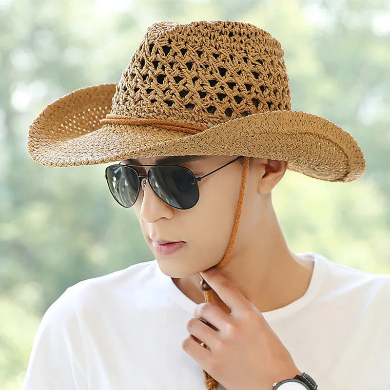 Handmade Straw Cowboy Hat Mexico Sombreros Wide Brim Summer Beach Sun West Cowboy Hat Panama Hat