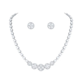 Weiman Halo Round Cut Cubic Zirconia Crystal Bridal Jewelry Set Rhodium Silver & Yellow Gold Colors for Wedding & Party
