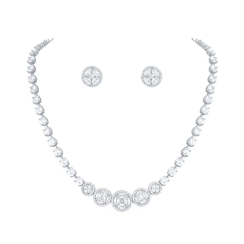 Weiman Halo Round Cut Cubic Zirconia Crystal Bridal Jewelry Set Rhodium Silver & Yellow Gold Colors for Wedding & Party