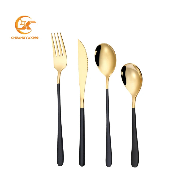 Custom Logo Color Flatware Set Wholesale Black Gold Cutlery Set for Wedding Hotel