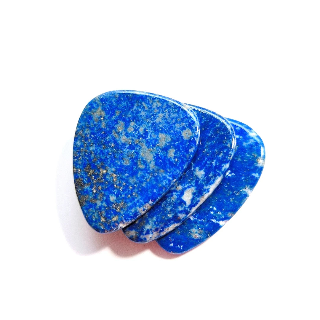 2026 Smooth Hand Feeling Black Printed logo Custom Lapis Lazuli Guitar Picks Wholesale Crystal Stone