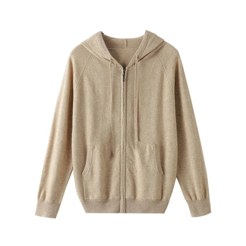 FLN Custom Logo Men's Long Sleeve Zipper-Up Hooded Wool Viscose Knitted Eco-Friendly Breathable ODM Anti-Wrinkle Cardigan Hoodie