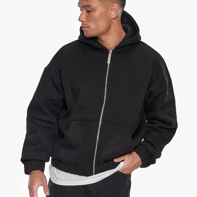 Men's Zip-Up Hoodie Custom Printed Logo 100% Cotton Oversized Fit Heavyweight Streetwear Autumn Pullover