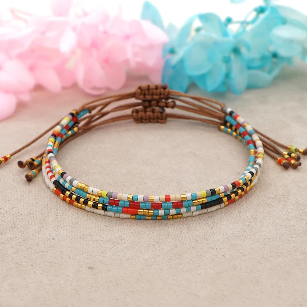 Go2boho Handmade Colorful Tiny Miyuki Beads Adjustable Hand String Accessory Quality Fashion Jewelry Woman Bracelet
