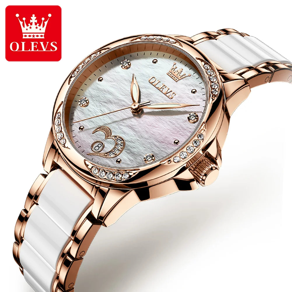 OLEVS 6631 Classic Lady's Watches Automatic Wristwatch Women Ceramic Stainless Steel Business Wrist Watch for Female