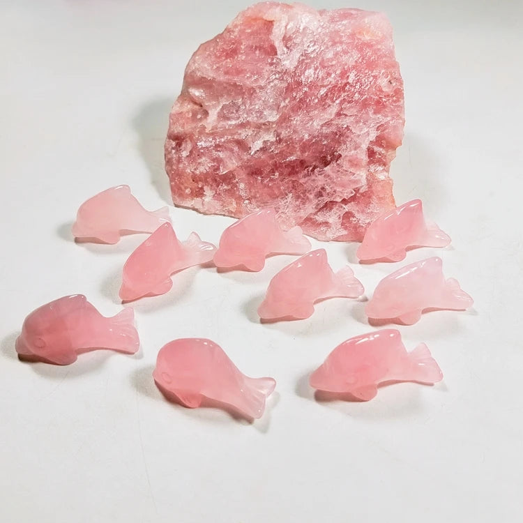 DIY Hand Carved Gemstone Rose Quartz Dolphin Animal Statues