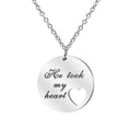 Hot Selling Gold Plated Stainless Steel Necklace Peach Heart Openwork Disc He Took My Heart Trendy Letter Pattern Link Chain