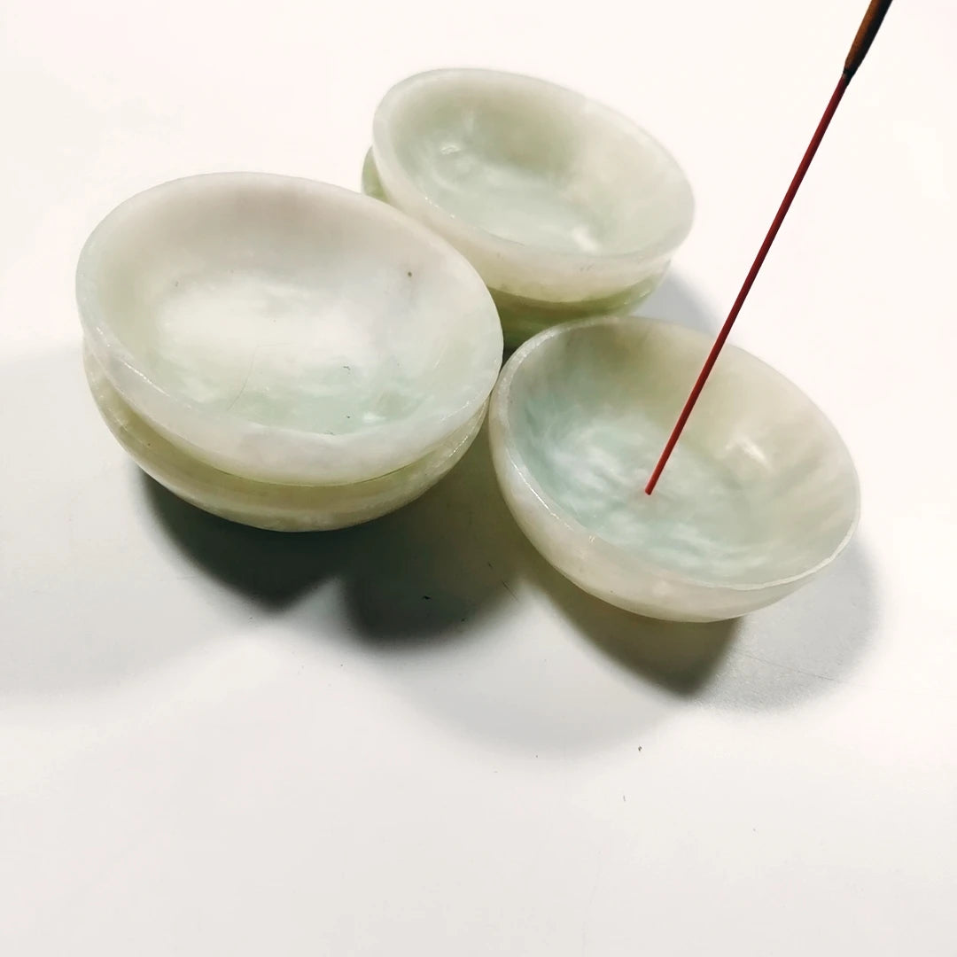HZ Crystal Bowl Hand Carvings Mini Size Natural Xiuyan Jade Incense Holder Healing Crystals