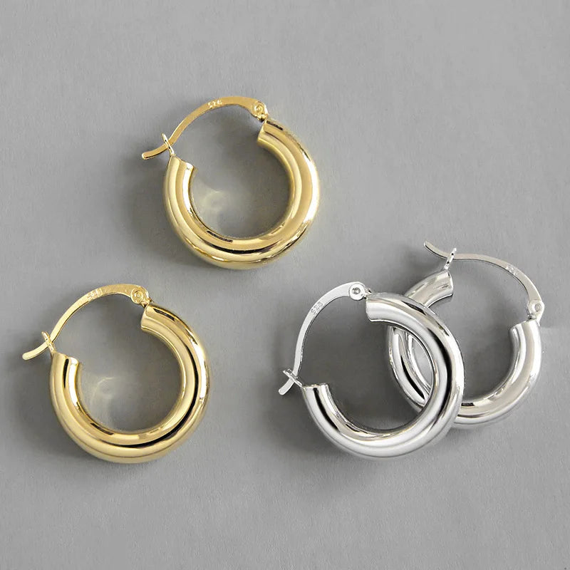 EA396 Classic Vintage Minimalist 925 Sterling Silver Big Circle Fine Jewelry Huggie Hoop Earrings for Women 18K Gold Plated