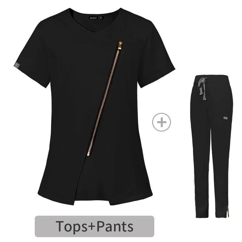 2023 Best Seller Maternity Center Zipper Jogger Pants Scrubs Suits Custom logo Pet Hospital Scrubs Top Pants Scrubs Sets Uniform