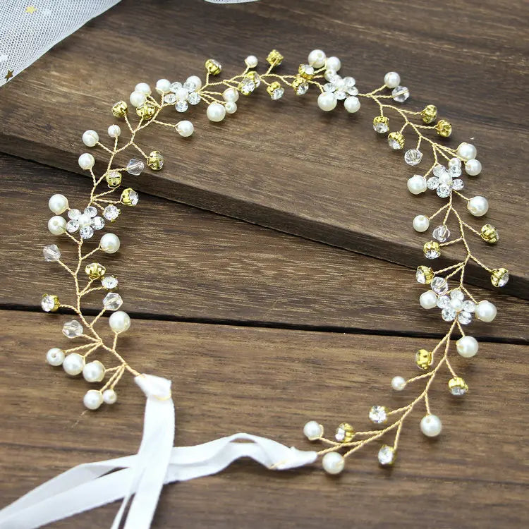 Qushine Beads Hair Jewelry Pearl Crystal Leaf  Bride Tiaras Wedding Hair Band Accessories