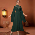 Middle East Long Sleeve Embroidery High Neck Luxury Diamond Handmade Islamic Abaya Muslim Dress for Women