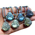 Wholesale Price Natural Strong Flash Labradorite Gemstone Crystal Smile Lucky Buddha Necklace Pendant for Gift