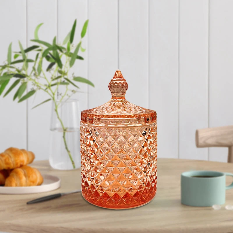7 oz 8 OZ 10 OZ  Bulk Empty Elegant Glass Candle Jars with Glass Lid Amber Orange Crystal Jar