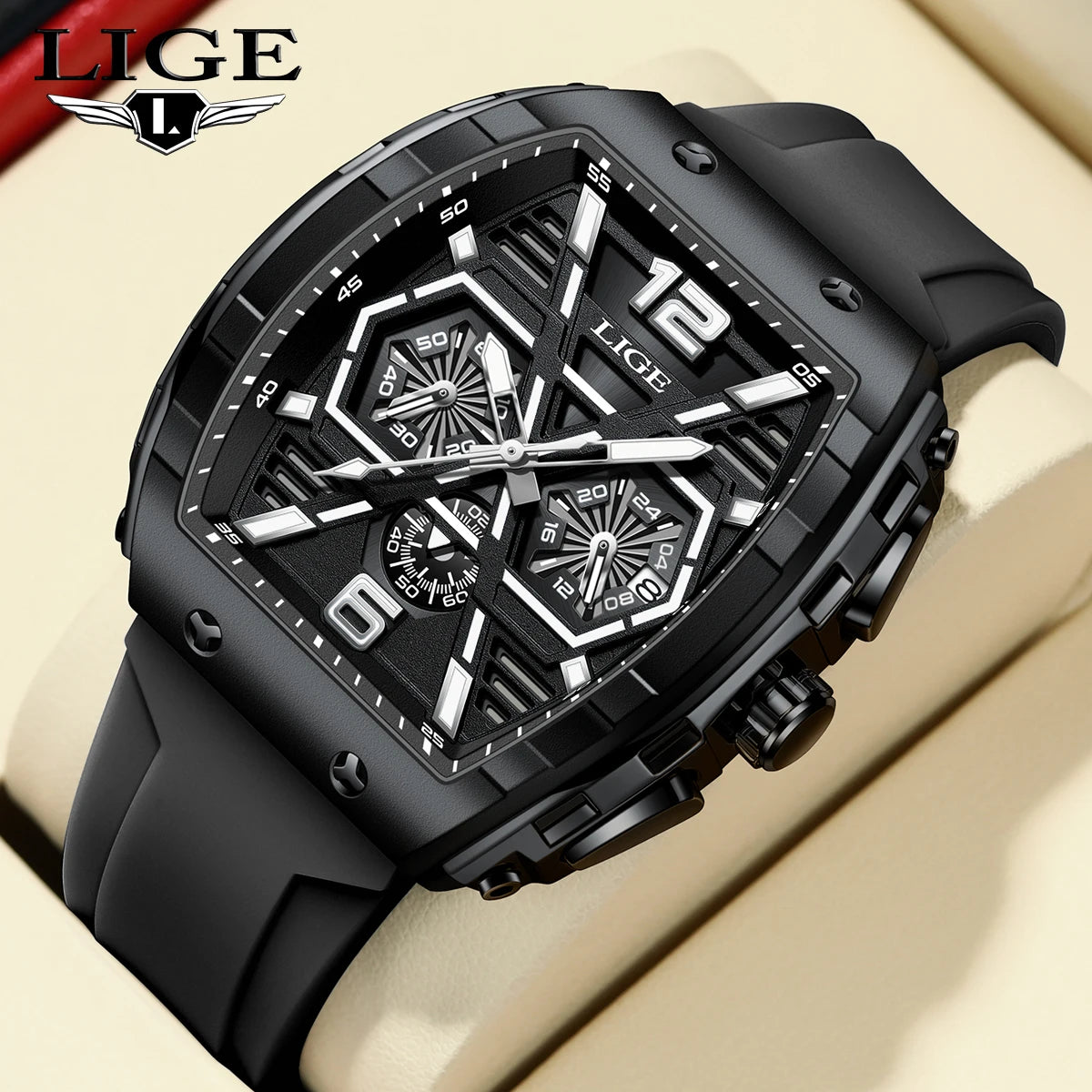LIGE LG89108 Luminous Men Watch Factory Sport Square Business Waterproof Quartz Watch Casual Chronograph Wristwatch Montre Homme