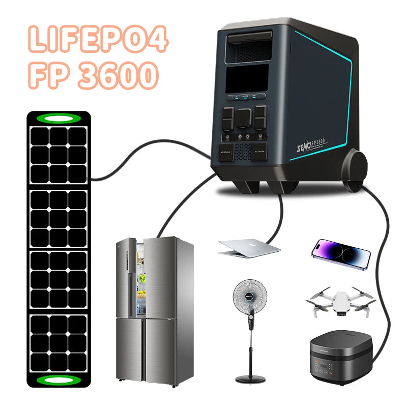 Portable Power Station LiFePO4 Battery 3600w Solar Generator 3000W Large Capacity AC DC Emergency Power