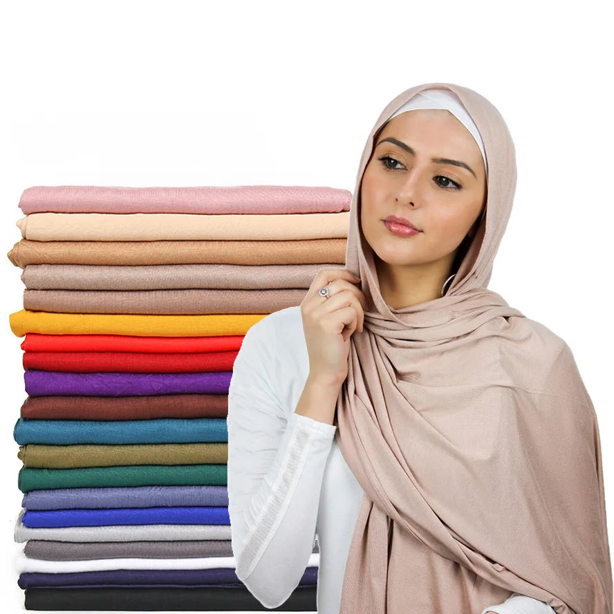 Premium Stretchy Cotton Jersey Hijab Scarf for Women New Design Solid Color Headscarf-for Autumn