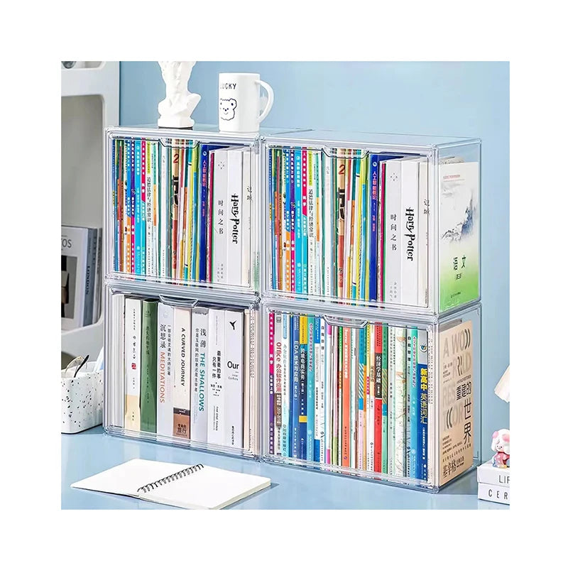Modern Stackable Rectangle PET Book Display Case Magnetic Door Clear Storage Organizer Box Eco-Friendly Folding 10-20L Capacity