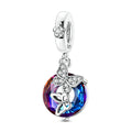 Silver Butterfly Circle Charm Pendant with Zircon Fashion Jewelry for Children Women's Party Gift