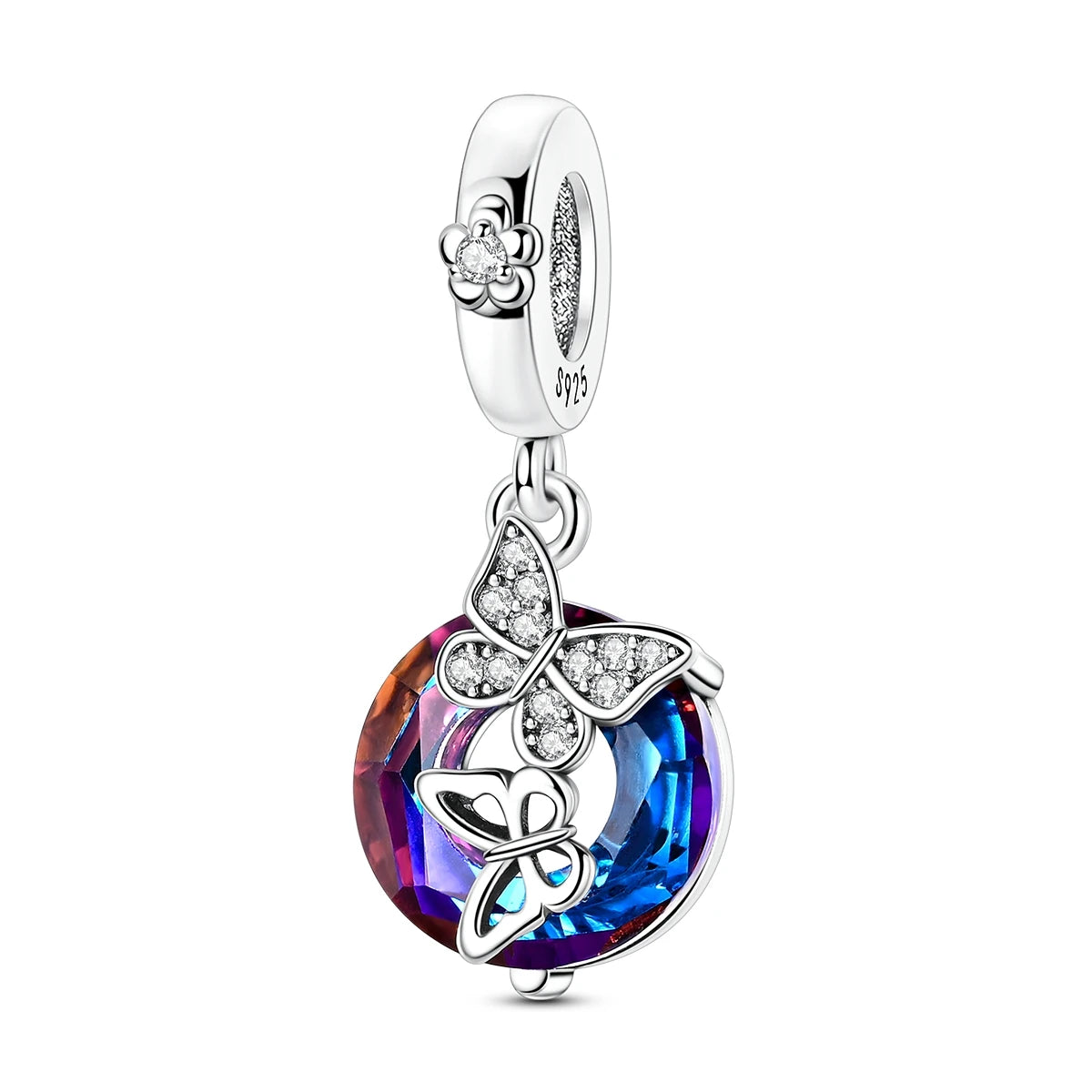 Silver Butterfly Circle Charm Pendant with Zircon Fashion Jewelry for Children Women's Party Gift