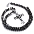 Kalen 700mm Glass Beaded Necklace With Stainless Steel Punk Skull Charm Cross Pendant