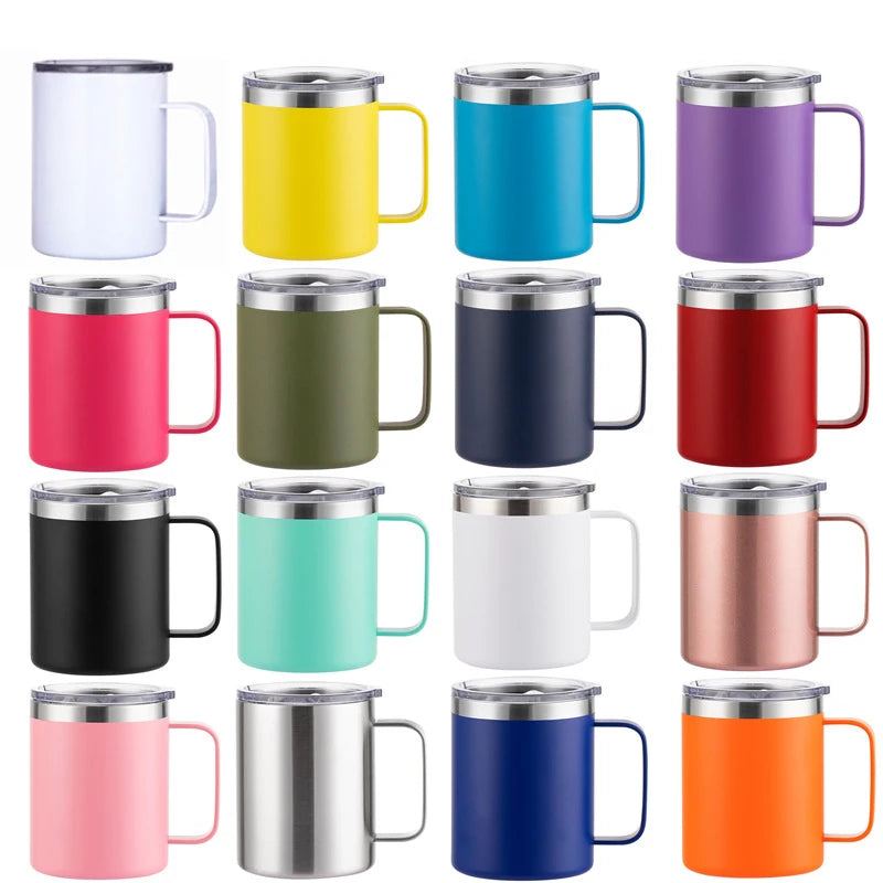 Custom logo 12oz Coffee Mug Double Wall Stainless Steel Tumbler with Handle Water Bottle  Travel Mug Coffee Cup