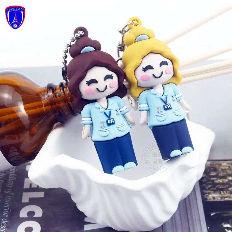 Wholesale Customized Stock Nurse Shaped Breaker Soft Rubber Cutter Nursing Blister Safe PVC Glass Ampoule Opener With Keychain
