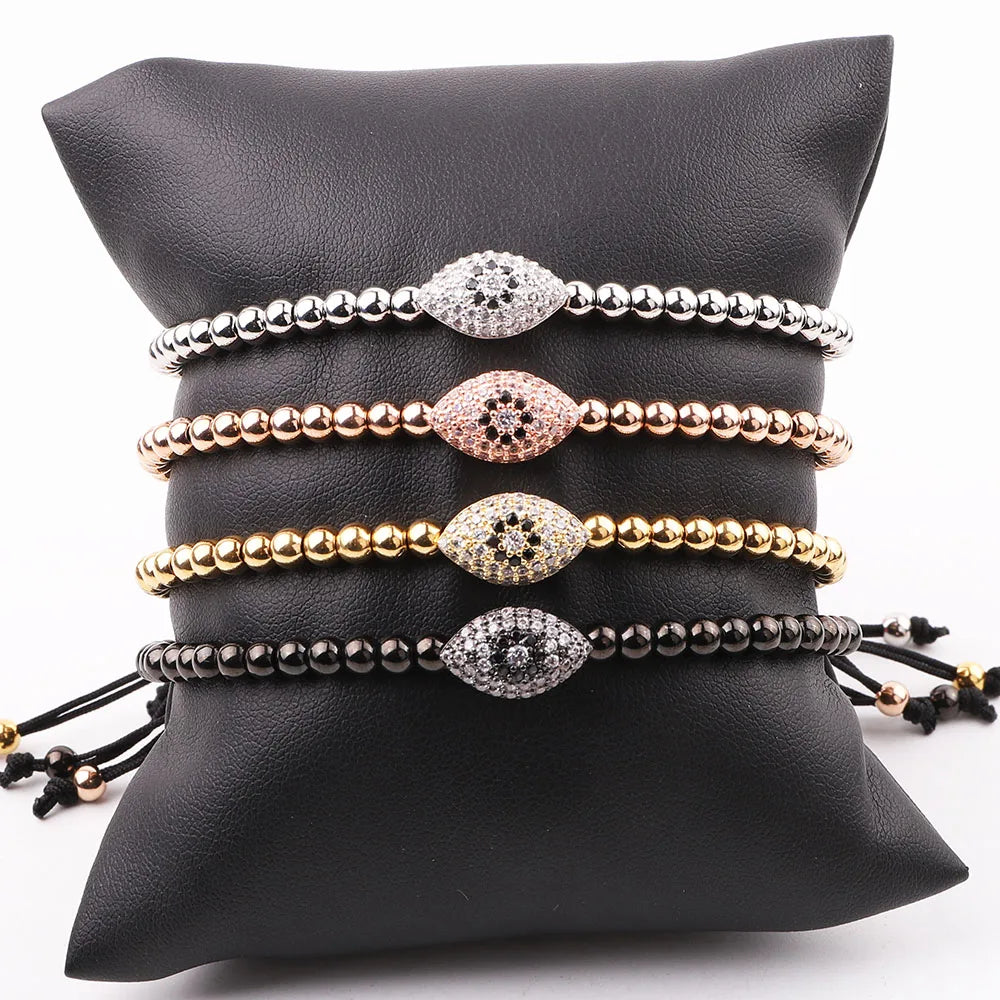 Classic Design Macrame Bracelet with 4mm Stainless Steel Beads and Small CZ Eye Charm Gift for Orthodox JBS12338