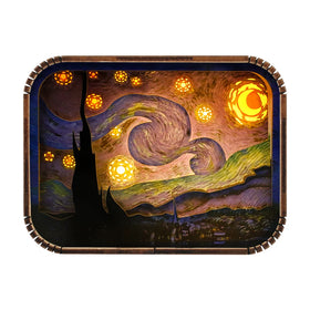 Wooden Lamp Desk Decoration Van Gogh Oil Painting Starry Night LED 3D Night Light City Building Design Wood Lamp Luxury Gift
