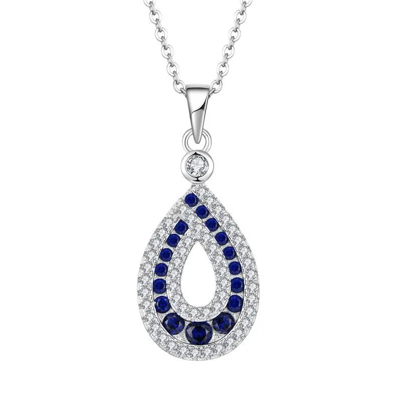 Fashion 925 Sterling Silver Pendant Blue Zircon and White Zircon Pendant Water Droplets Shape
