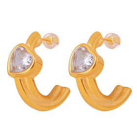 Ins Temperament Elegant Line Twist Design Inlaid Loving Heart Zircon Earrings Titanium Steel Gold-Plated Jewelry for Women