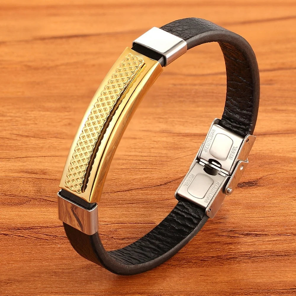 Wholesale Stainless Steel Mens Leather Bracelet Charm Magnetic Clasp Bangles Punk Design Wedding Birthday Jewelry Wholesale