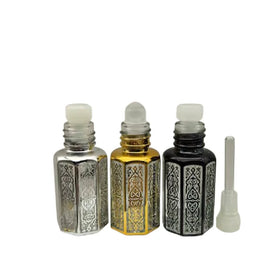 Glass Roll on Bottle Black Silver Gold Empty Luxury Arabic Vial Stick Rod Lid Perfume Essential Oil Roller Bottle 3ml 6ml 12ml