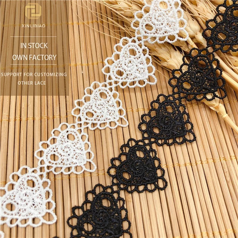 Delicate French Lace Trim Fabric Water-Soluble Heart Shape Embroidery for Shoe Bag Clothing Accessories