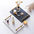 Modern Indian Stone Marble Branch Marble Gold Food Hotel Serving Rectangle Stone Laundry Tray With Gold Handles for Bathroom