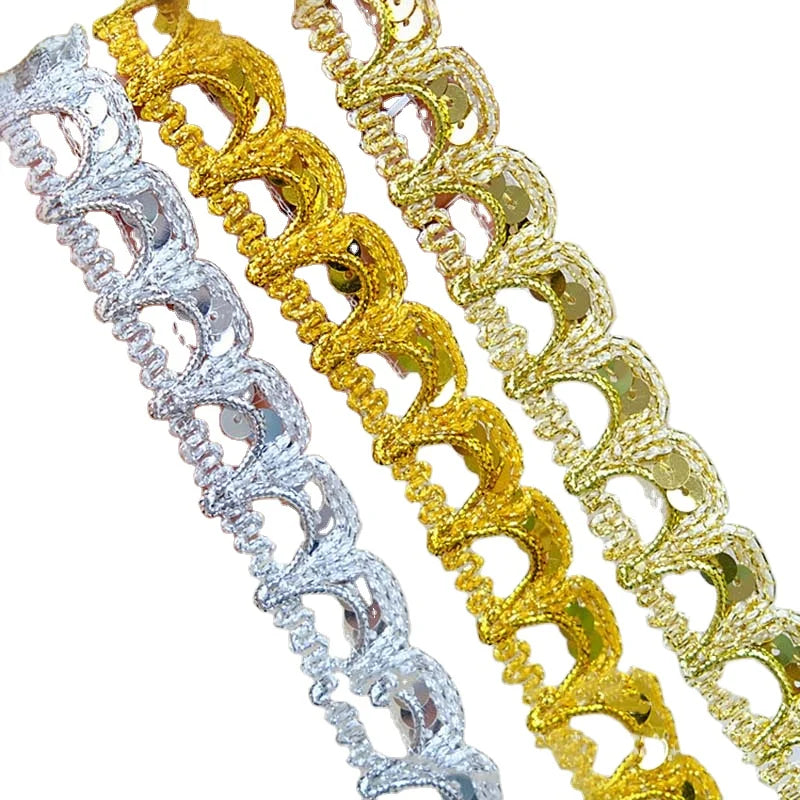 22mm Diy Sewing Material Polyester Lace Accessories Garment Costume Decorative Gold Silver Sequined Knitted Textile Ribbon Trims