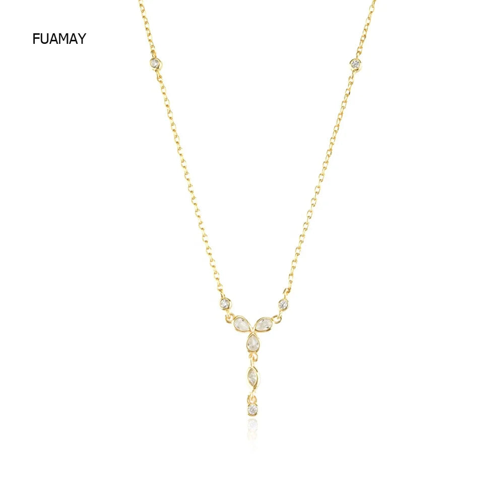 FUAMAY 2022 Gold Filled Cluster Diamond Chokers Necklaces Paradis Cross Flower Link Chain for Party Gift Anniversary