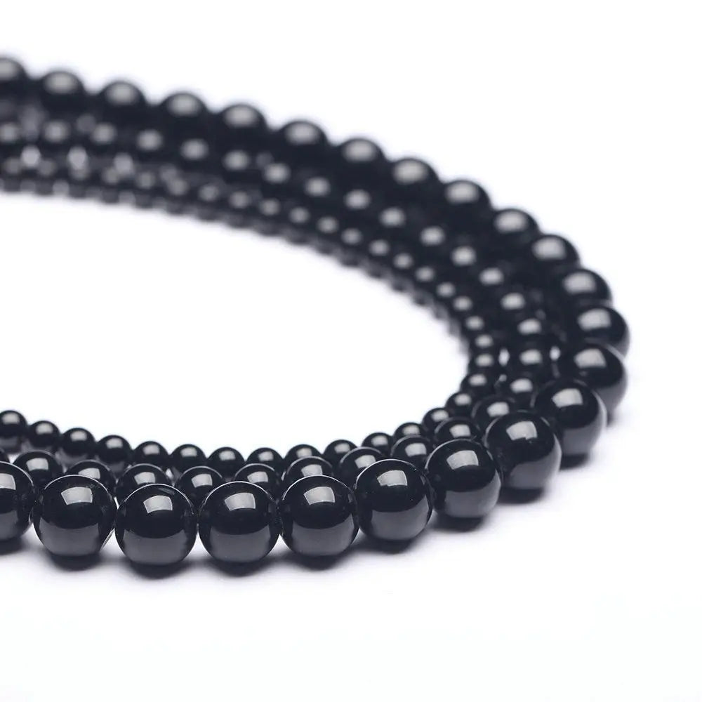 2025 Good Quality Natural Polish 6mm 8mm 10mm Black Onyx Black Agate Gemstone Bead Strand