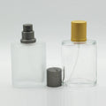 Classic Refillable 30ml/50ml Frosted Clear Square Perfume Glass Bottles with Screw Cap Screen Printing Gold/Silver Finish