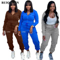 RUIQUWIN Women's Tracksuits Crop Hoodies Jacket and Pocket Jogger Pants Matching Sets Ladies Two Piece Jogger Sets for Women