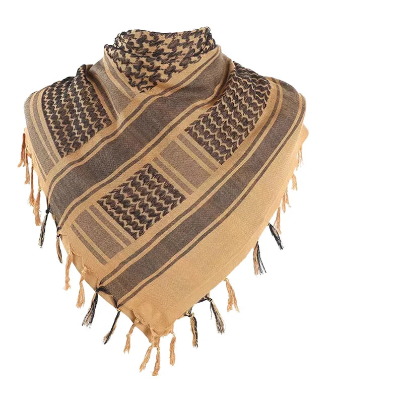 CXXM 110x110cm Cotton Tactical Scarf Tassel Digital Print Hiking Bandana Scarf for Men and Women Arab Style