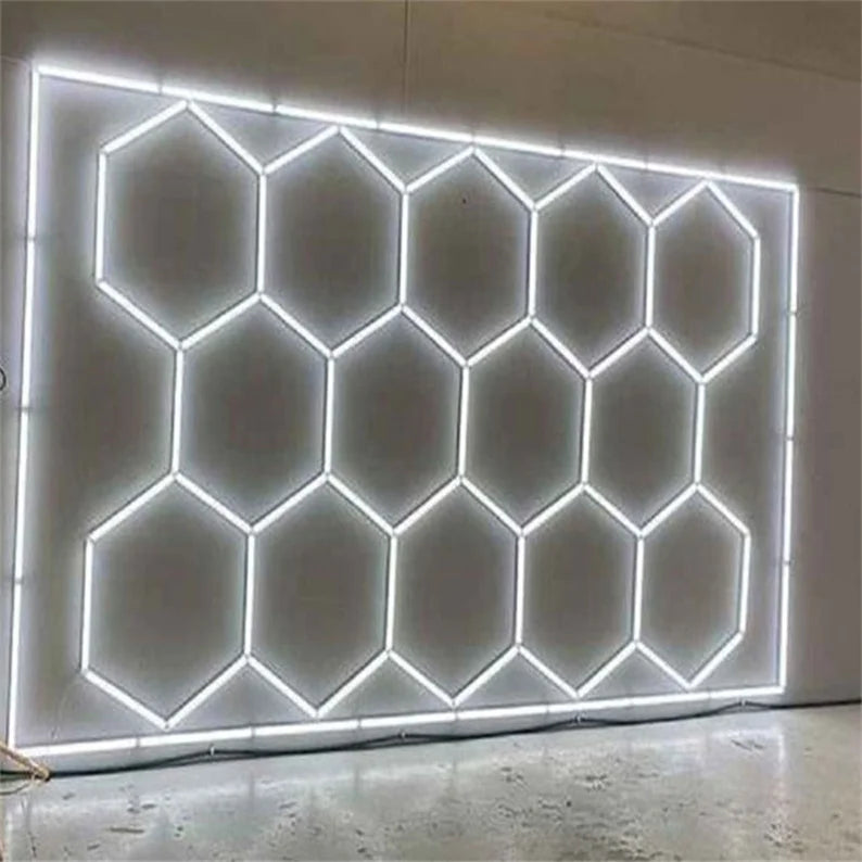 Hexagon Garage Light 6000k Commercial Workshop Ceiling Lamp | LED Hexagonal Grid Light for Auto Showroom & Car Wash Station