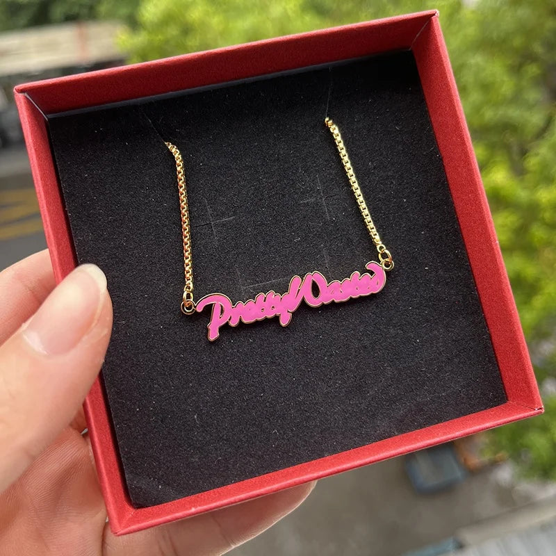 Custom Name Jewelry Enamel Color Stainless Steel Vacuum Plating Corrosion Craft Necklace for Women Exquisite Gift