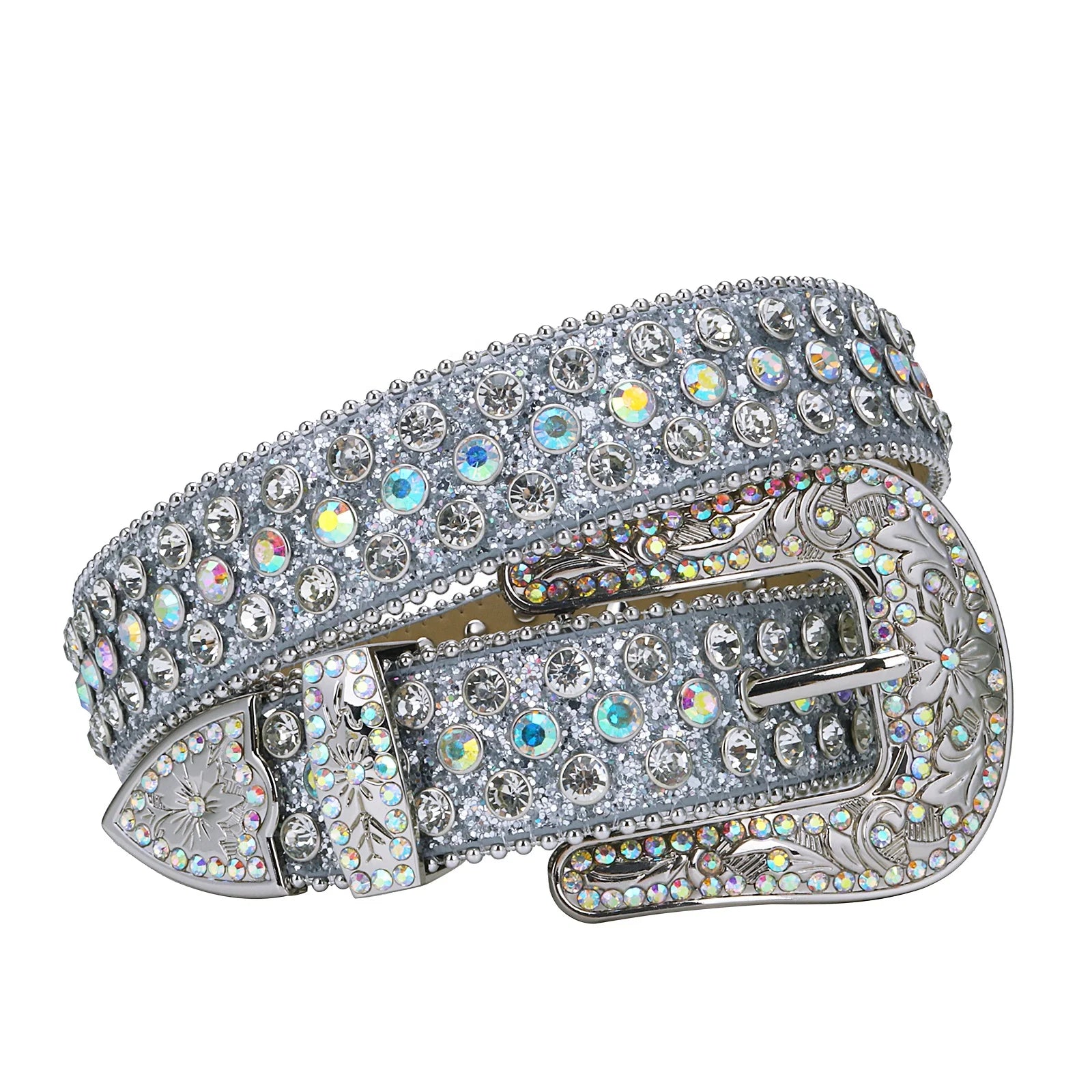 Customized Floral Buckle Cowgirl Western Bling Bling Rhinestone Belt for Women Designer Diamond Studded Leather Waist Belt Strap