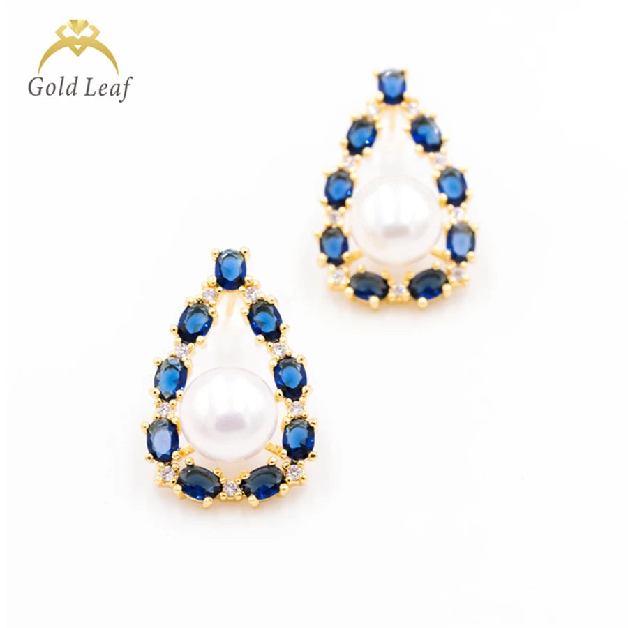Goldleaf Classic Design Trendy Gold Plated Sapphire Stud Earrings for Women-Anniversary & Party Gift