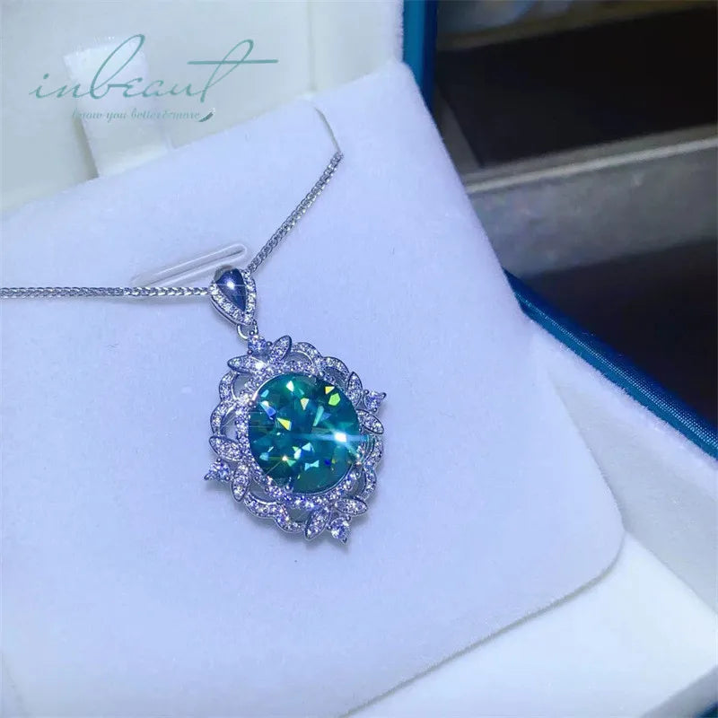 Silver 925 Original 5 Carat Brilliant Cut Diamond Test Past Green Moissanite Blossom Pendant Necklace for Women Fine Jewelry