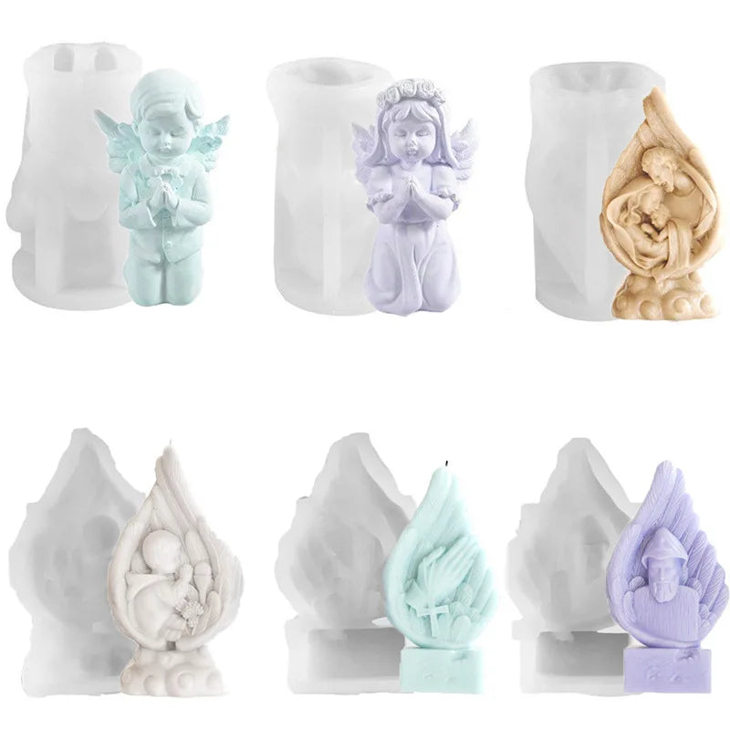 Nordic 3D Angel Boy Girl Elderly Family Moldes De Silicona Para Velas Angel Silicone Molds for Gypsum Plaster Epoxy Resin Making