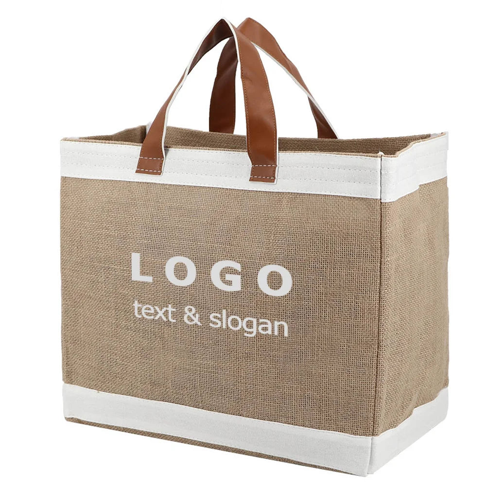 Factory Custom Eco Friendly Grocery Bag With Printing Natural Burlap Gift Tote Bag Hemp Jute Storage Bag OEM