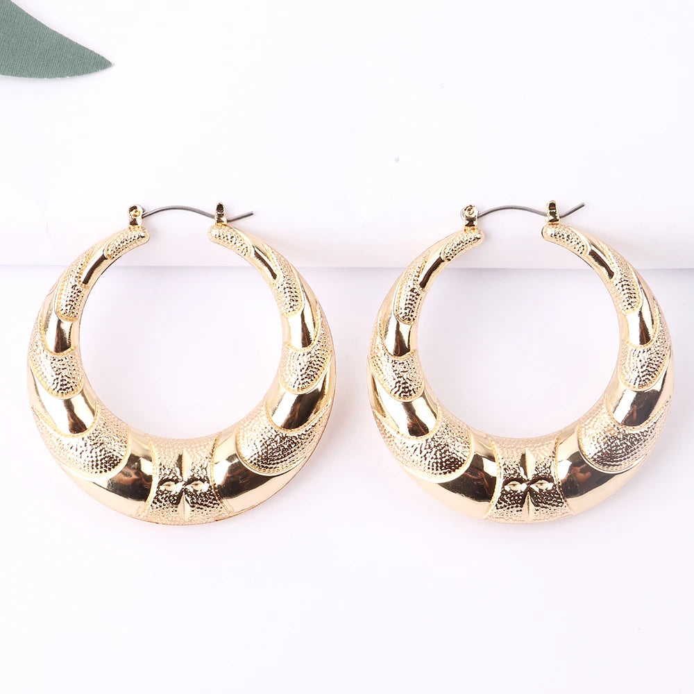 Traditional Plated Gold Metal Oxhorn Bamboo African Ethnic Retro Knot Hip Hop Punk Vintage Geometric Hoop Earrings